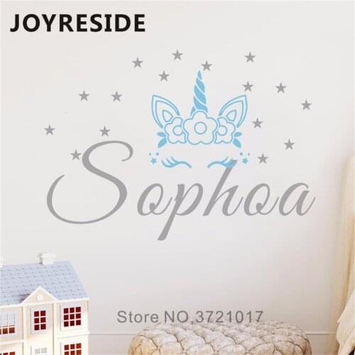 Personalized Baby Name Unicorn Wall Decals Home Kids Bedroom Cute Decor Mural Wall Stickers Customed CHildren name Decals M001