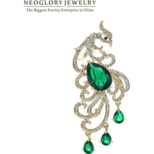 Neoglory 2020 New Arrive Wedding Phoenix Brooches Bridal Green Zircon Brooch Costume Jewelry Designer Women Gifts