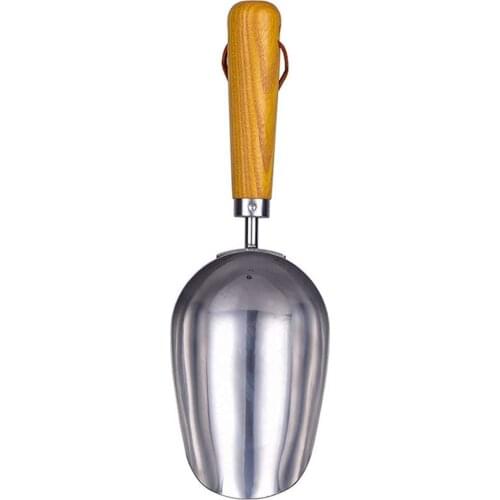 Stainless Steel Garden Shovel Flower Planting Shovel Garden Compost Scoop With Wooden Shovel Garden Hand Tools Convenient