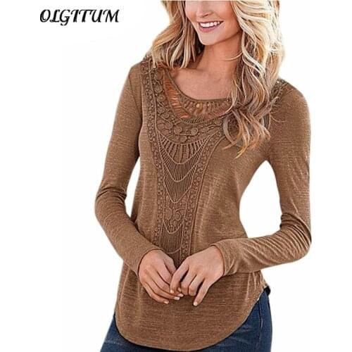 New Arrived 2019 Spring Women Blouses Long Sleeve O-Neck Hollow Sexy Shirt Casual Slim Fit Shirts Solid Color Loose Tops