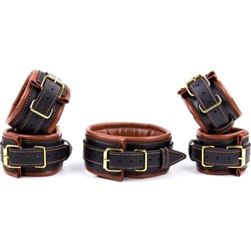 2017 New bondage set leather slave collar bdsm+handcuffs for sex adult sex toys for couples fetish bondage Top quality products