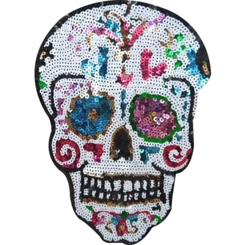 Clothing Women Shirt Top Diy Large Patch Skull head Sequins deal with it T-shirt girls Flower Patches for clothes Punk Stickers