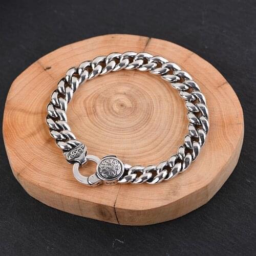 Solid 925 Sterling Silver Six Words Sutra Buddhistic Rotatable Bracelet For Women Men Gift Vintage Fine Jewelry Birthday Gifts