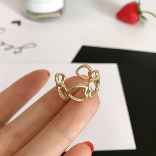 Hollowed-Out Heart Shape Open Ring Gold Colour Design Cute Fashion Love Jewelry for Women Young Girl Child Gifts Adjustable Hot