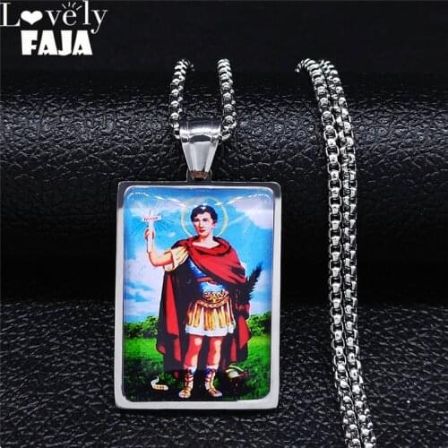 Archangel Saint Michael Saint Amulet Necklace Protect Me Saint Shield Stainless Steel Glass Necklace Jewelry collares N5220S03