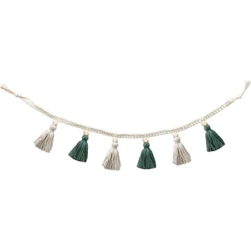 Handmade Woven Tassel Garland Decor For Rattan Woven Basket Bohemia Macrame Wooden Beads Wall Hangings Ornament Home Decoration