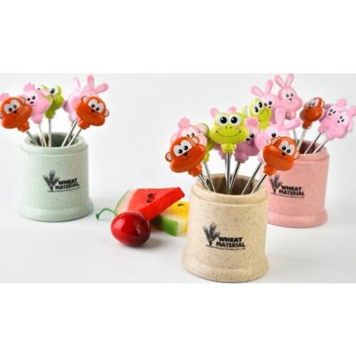 Wheat Mini Fruit Fork Set Stainless Steel Cartoon Animal Sign Gift Wholesale Creative Fashion Home Kitchen