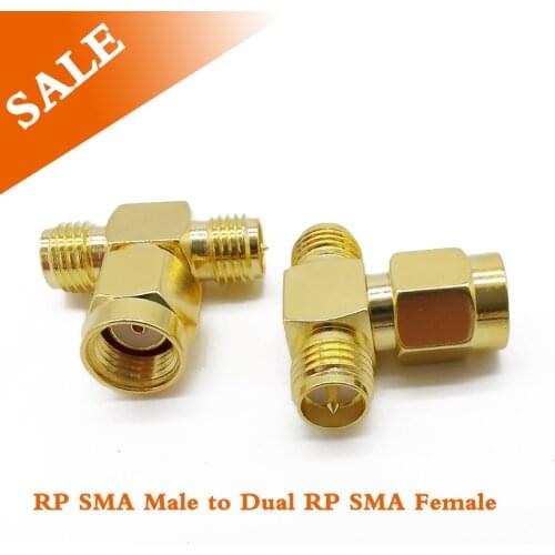 2Pcs SMA RF Connector RP SMA Male Plug to Two RP Female T Type Splitter RP SMA Male to Dual RP-Female 3Way RF Coaxial Adapter
