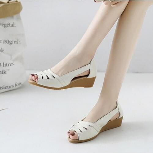 2021New Summer Soft Bottom Genuine Leather Sandals Fish Mouth Sandals Women Casual Sandals Fashion Concise Wedge Sandals