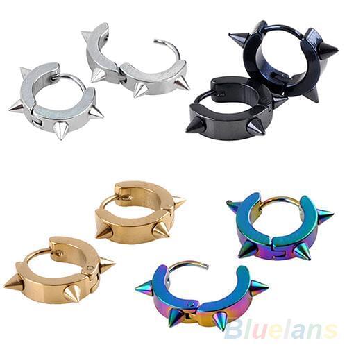 Unisex Titanium Steel Punk Rivet Ear Studs Spike Hoop Huggie Piercing Earrings hot
