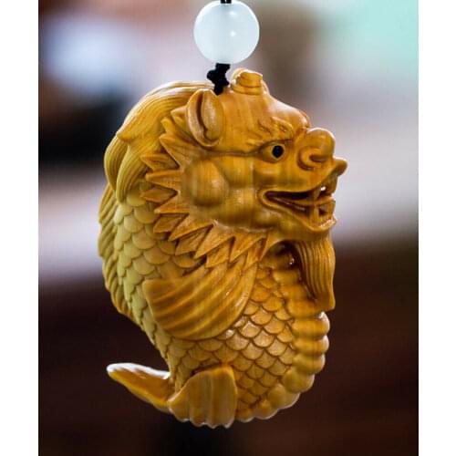 TL091 - 6*4*2.5 CM Hand Carved Boxwood Netsuke - Dragon Fish