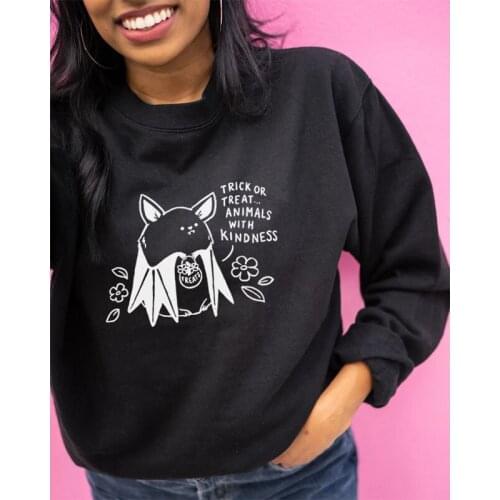 TRICK OR TREAT ANIMALS WITH KINDNESS Sewatshirt Halloween Flower Clothing Hoodies Graphic Funny Hipster Aesthetic Cotton Jumper