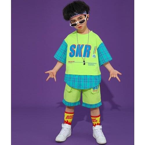 ChildrenS Day Boys Street Dance Clothing Girls Short Sleeved Shorts ChildrenS Modern Dance Hip Hop Performance Clothes DN8508