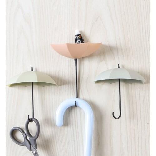 3pcs Umbrella Shaped Creative Key Hanger Rack Home Decorative Holder Wall Hook For Kitchen Bathroom Cute Accessories