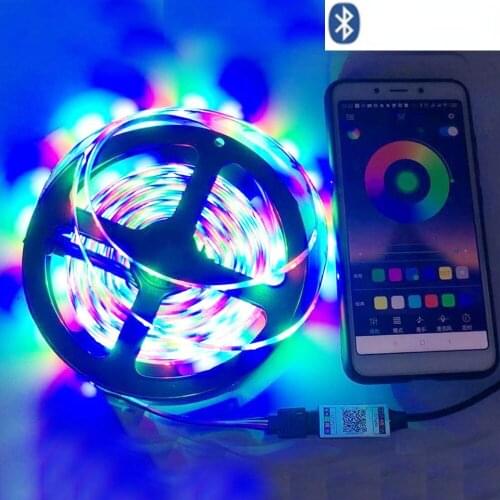SMD2835 5M RGB Tape LED Strip Light Waterproof Flexible Diode Neon Tira LED Strip 220V Bluetooth Controller 12V 2A Power Adapter