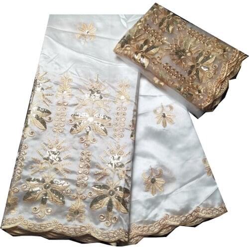 High Quality White George Lace Fabric African French Net Tulle Swiss Voile Lace Sequins Wedding Raw Silk 5 Yards KRL-91833