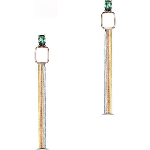 Green tourmaline 14K Gold tassel Gemstone Earrings high end craft fresh Girl Birthday Party Gift Handmade high grade jewelry