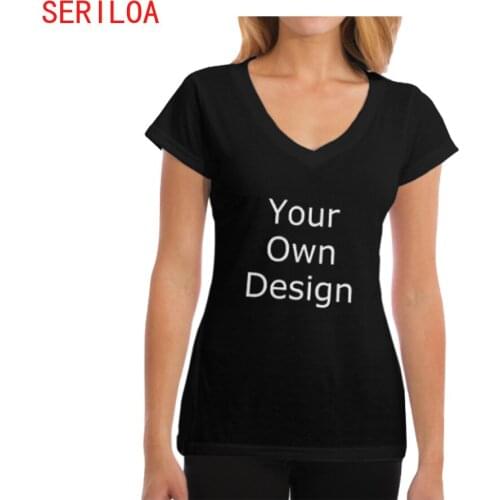 Custom Short Sleeve Women T Shirt Tops Summer V Neck Tees Print LOGO/TEXT/PHOTO