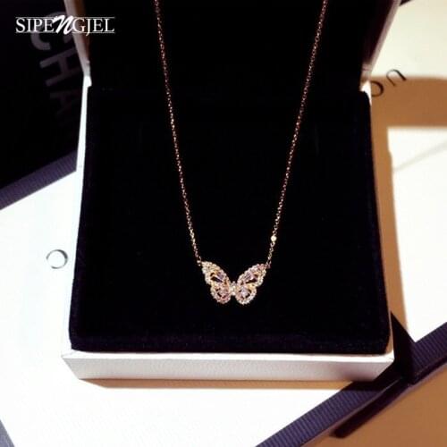 SIPENGJEL Korean Cute Gold Silver Color Butterfly Necklace Charm Long Chain Choker Pendant Necklace For Woman Jewelry Gift 2021