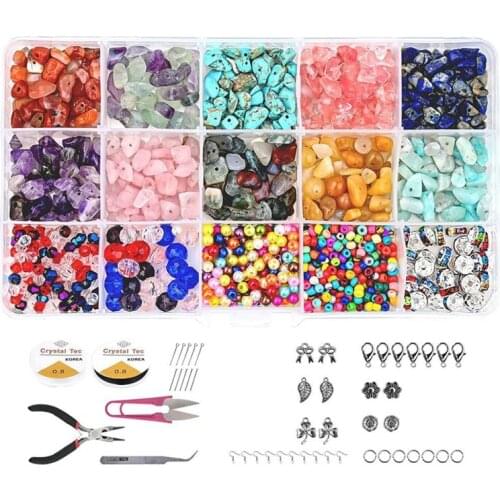 1 Set Natural Irregular Gemstones Beads Kit with Jump Rings Ear Hooks Pliers Lobster Clasps for DIY Jewelry Making