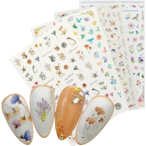 1 Sheet Nail Art Stickers Colorful Flower Animal Design Decals Decoration Nail DIY 3D Adhesive Stickers