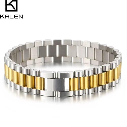 15mm Gents Solid Stainless Steel 316L Watchband Bracelets Bangles Men Gold/Silver Color Gift Jewelry