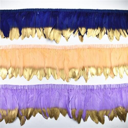 2Meters Gold Silver Dipped Goose Feathers on Tape Fringes Ribbon Feather Trim Crafts Dress DIY Clothing Sewing Trimmings Plumes