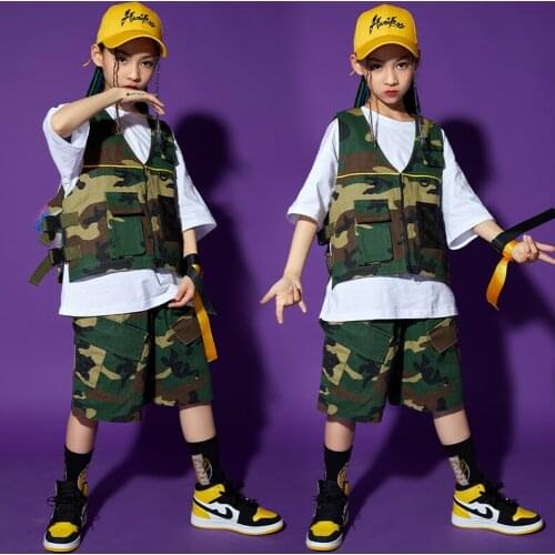 2021 Hip-Hop Dance Rave Clothes ChildrenS Fashion Street Dance Suit Boys Camouflage Suit Girls Jazz Dance Stage Costumes DN9202