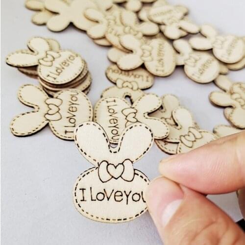 25PCS Wooden Rabbit Pattern Ornaments Cartoon Creative Style Cute Artware Children Handmade DIY Crafts Home Decoration