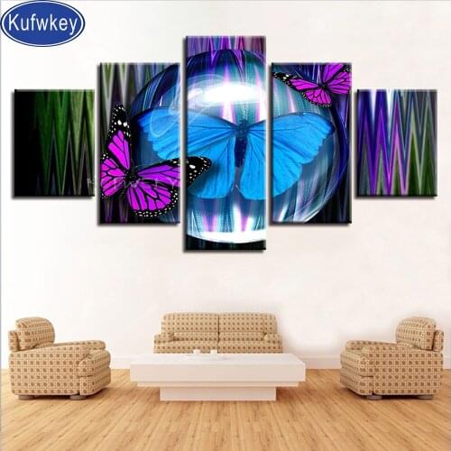 5 pcs butterflies Glass ball diamond embroidery round rhinestone mosaic cross stitch 5d full square diamond painting fantasy art