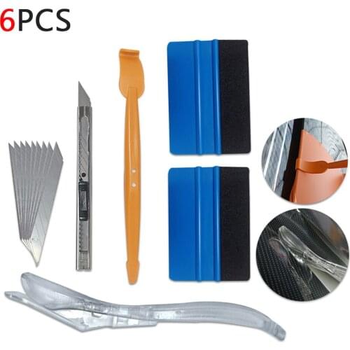 6Pcs Car Vinyl Tint Film Wrapping Felt Squeegee Cutter Installing Tool Kit Kit Auto Sticker Felt Squeegee Scraper Window Tint