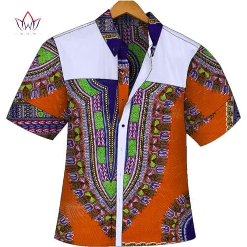 African Clothing Men Shirts Short Sleeve Dashiki Men Print Shirt Plus Size Mens Clothing 6XL BRW WYN1349