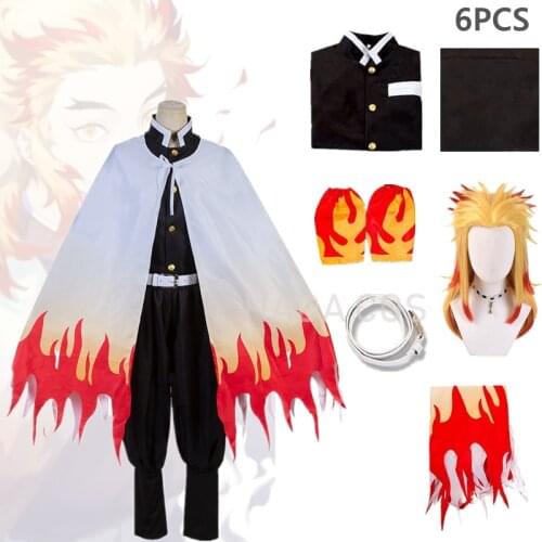Anime Train Mugen Rengoku Kyojuro Cosplay Costume Kimetsu No Yaiba Demon Slayer Adult Kids Wig Katana Cosplay Outfit