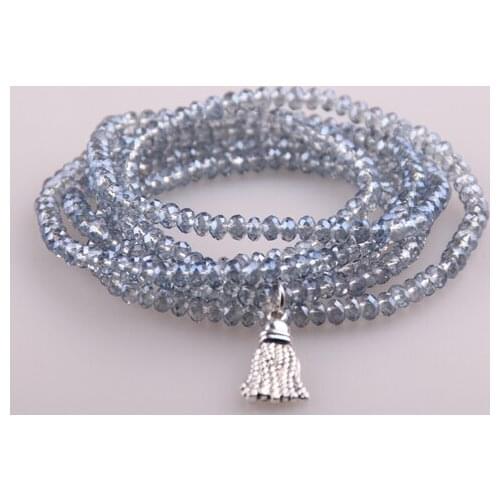 Free shipping 5 Strands Crystal with Alloy Tassel Beads Stretched Bracelets Light blue Pacet Bead Yoga Bracelet & Necklace