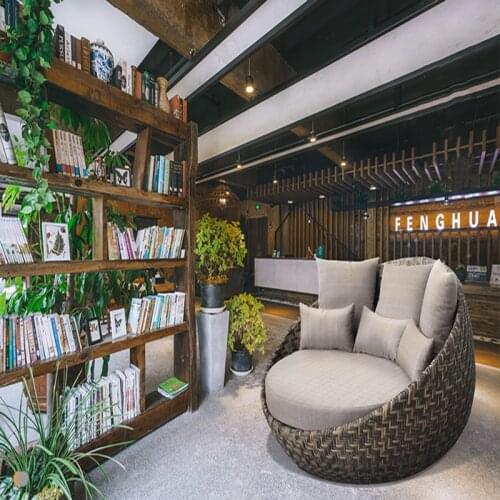 Freeshipping Lounger Outdoor Rattan Sofa Lying Bed Balcony Villa Outdoor PU Rattan Table and Chairs Sets