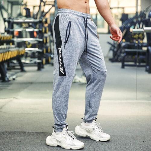 Summer Running Pants Men Fitness Sports Gym Elastic Quick dry Sweatpants Training Jogging Exercise Slim Trousers Zip pocket