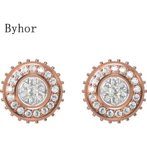 Byhor Solid 14K White/Yellow+White/Rose+White Gold 1.02ct H/SI Natural Diamonds Stud Earrings Wedding Women Cерьги Fine Jewelry