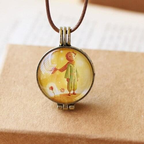 Children Kids Boys Girls Gifts Aromatherapy Oil Frame Loket Cartoon Le Petit Prince and Rose 45cm Rope Chain Pendant Necklace