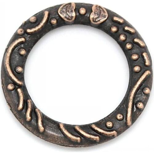 DoreenBeads Closed Jump Rings Antique Copper Heart & Stripe Pattern Carved 14mm Dia,100PCs