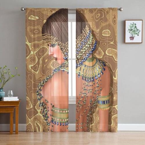 Egyptian Woman Golden Beads Fashion Girl Tulle Window Treatment Sheer Curtains for Living Room the Bedroom Curtains Decoration