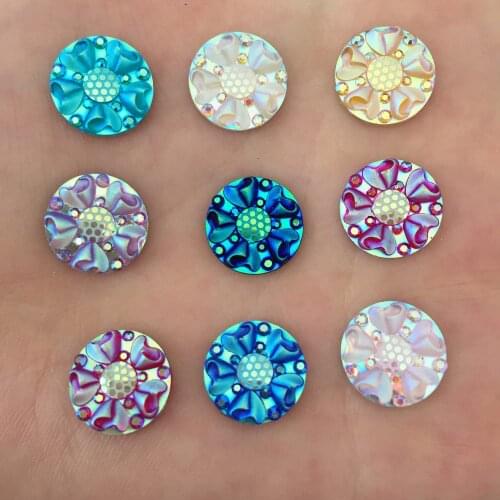 Hot 60PCS AB Resin 12mm Round 3d flower Flatback Rhinestone scrapbook Wedding applique DIY Ornaments SC01*2