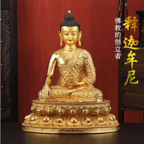 GOOD 45cm LARGE HOME Hall fane efficacious Protection Tibetan gold-plated Buddhist patriarch Sakyamuni Buddha figure statue