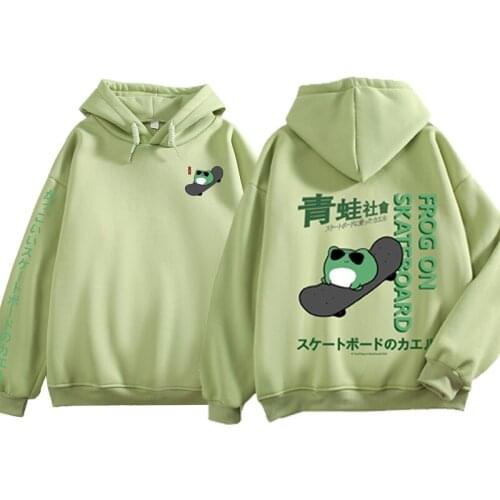 Frog on Skateboard Hoodie Lady Thermal Sweatshirt Kawaii Clothes Vintage Pastel E Girl Style Hoodies Unisex Plus Size Pullover