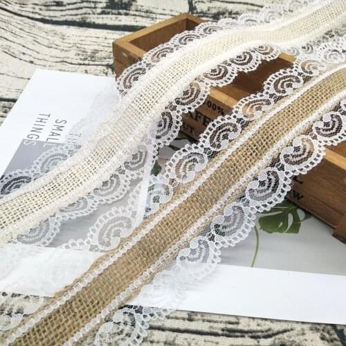 2M Jute Burlap Ribbon Natural Burlap Lace Ribbons with White Lace Trims for DIY Home Wedding Favor Decoration and Gift Packaging