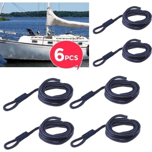 6 Pcs Boat Fender Line 0.24" Thickness 5 FT Blue Double Braided Fender Line Boat Mooring Line For Yacht Marine Boat Accessories