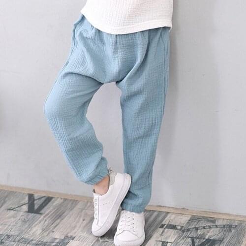 Linen Pleated Baby Boys Girls Summer Cotton Harem Baggy Pants Kids Clothes Children Sweatpants Trousers Breathable 2-7 Yrs