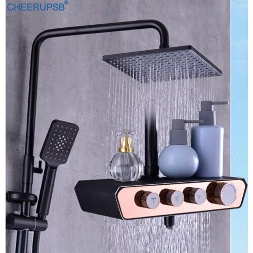 Matte Black Shower Set Bathroom Hot and Cold Water Mixer Shower System Square SPA Rainfall Bath Tap Wall Mount Bathtub Faucets