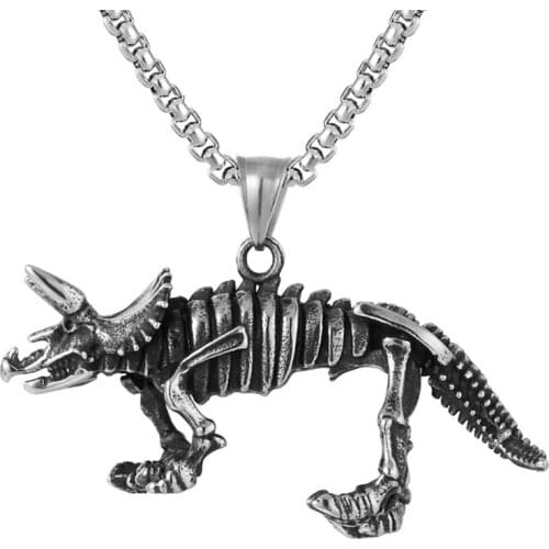 Vintage Stainless Steel Dinosaur Pendant Necklace Men Animal Skeleton Necklace Men Personality Hip Hop Punk Jewelry
