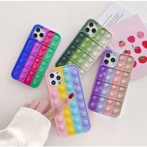 For iPhone 11 12 Pro X XS MAX XR 8 Plus 7 6 6s Push Pop Bubble Fidget Toys Soft TPU Phone Case Cover Sensory Stress Reliver Toys