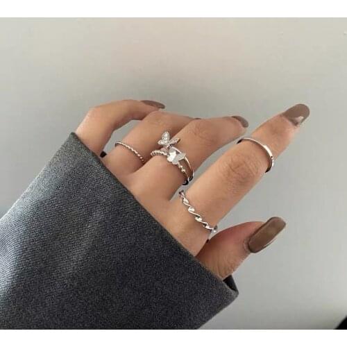 Korean Fashion Adjustable Rings For Women Korean Simple Punk Three Ring Set Gold Silver Color Statement Hip Hop Jewelry 2021